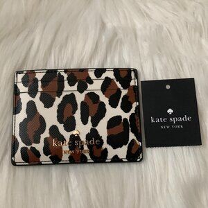 KATE SPADE Spotted Leopard Small Slim Card Case in Cream Multi